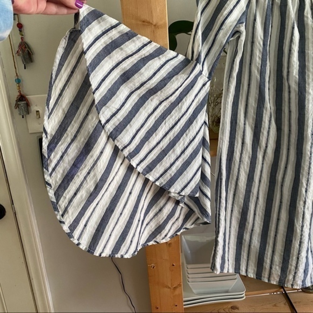 Lulu’s Along the Tides Navy Blue Striped Off-the-Shoulder Mini Dress Bell Sleeve - Picture 5 of 13